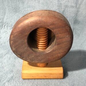 Vintage Wood Nutcracker Screw Twist Crank Pecan Walnut